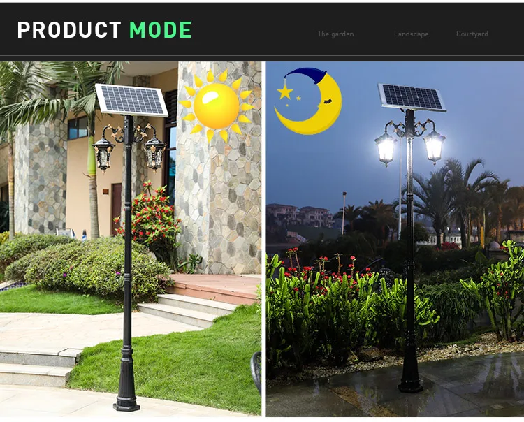 7W 2.8M Double Arm Outdoor Landscape Pathway Patio Garden Led Solar Street Light With Pole