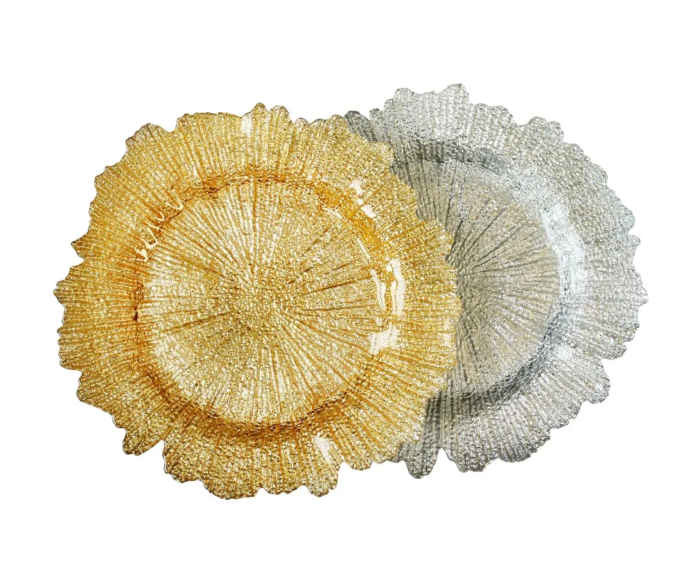 Sxgc Gold Silver Reef Glass Charger Plate Buy Charger Plate,Reef