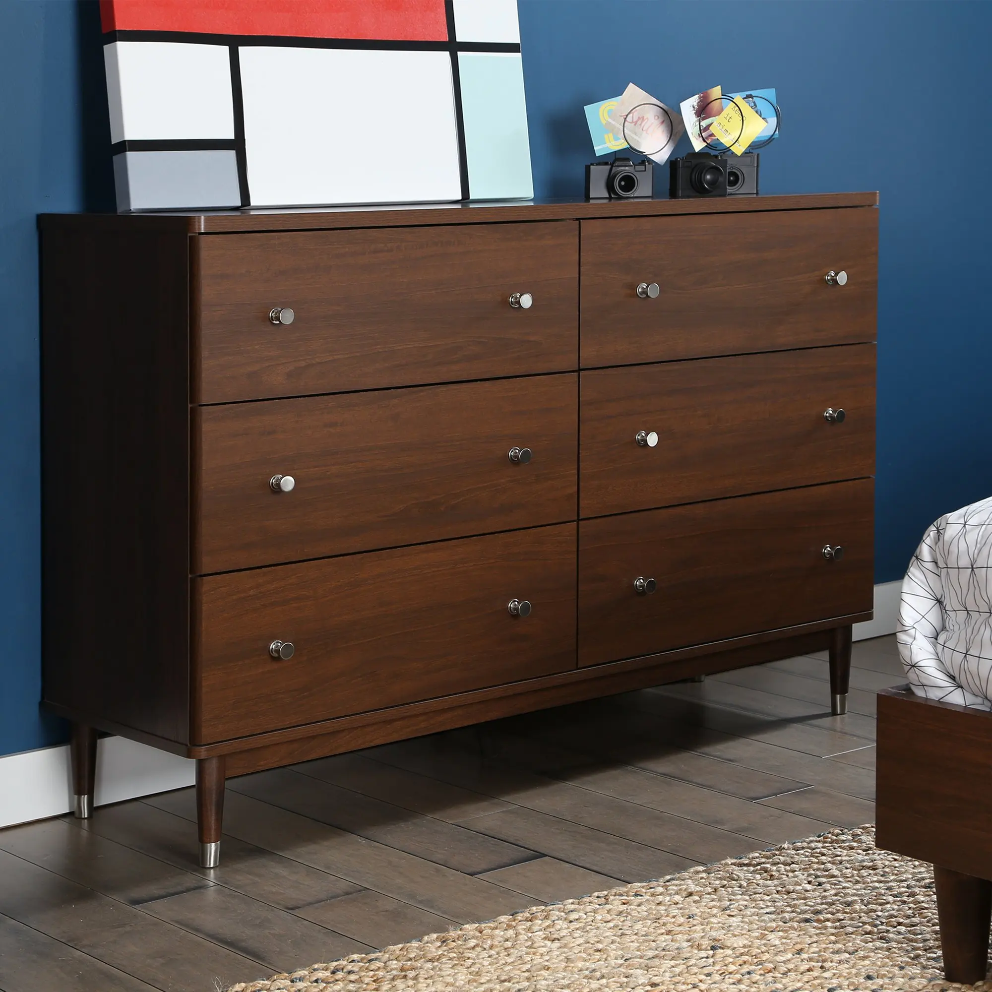 313.49. South Shore Olly Mid-Century Modern 6 Drawer Double Dresser, Brown ...
