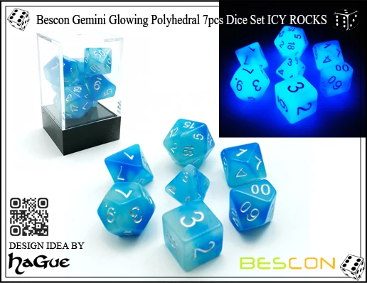 Bescon Fantasy Rainbow Glowing Polyhedral Dice 7pcs Set MIDNIGHT CANDY 