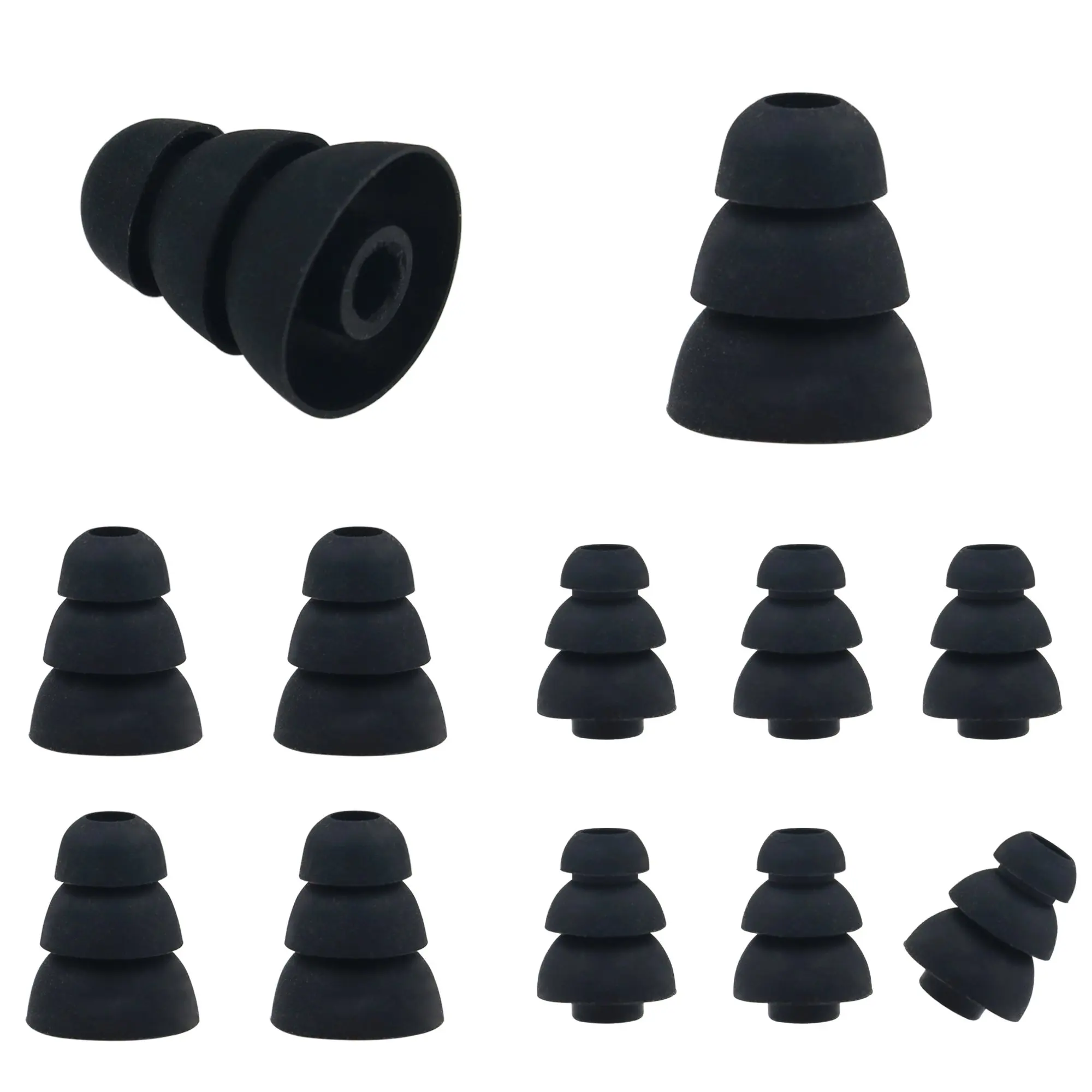 uxcell Silicone Triple Flange Noise Cancellation Earbud Ear Buds Eartips 10pcs Black