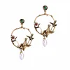 ed01396 Brand Design Kiss ME Vintage Gold Custom Jewelry Women Flower Circle Hoop Bird Earrings