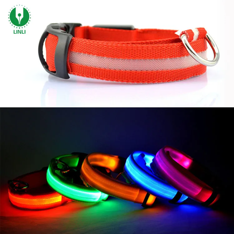 Custom Multicolor Led Nylon Blinking Illuminated Dog Collar,Plain