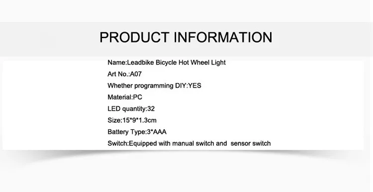 Leadbike Waterproof 32 LED Cycling Bicycle Wheel Light Bike DIY Programmable Spoke Light