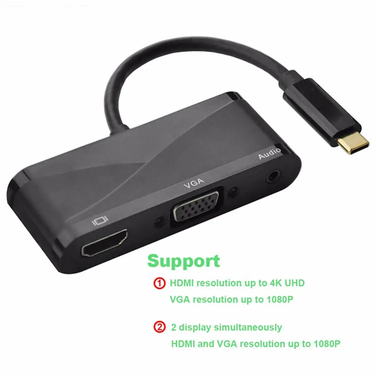 THV401 4 in1 Type c to HD 4K + VGA + Audio 3.5 + USB 2.0 type c adapter converter for Macbook Samsung S8