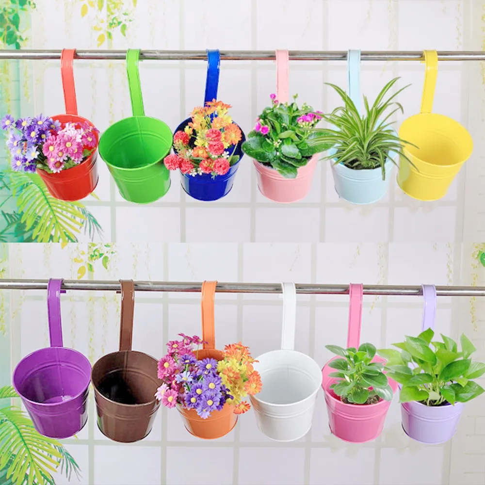  Warna  warni  Logam Besi Pot  Bunga Gantung  Balkon Taman 