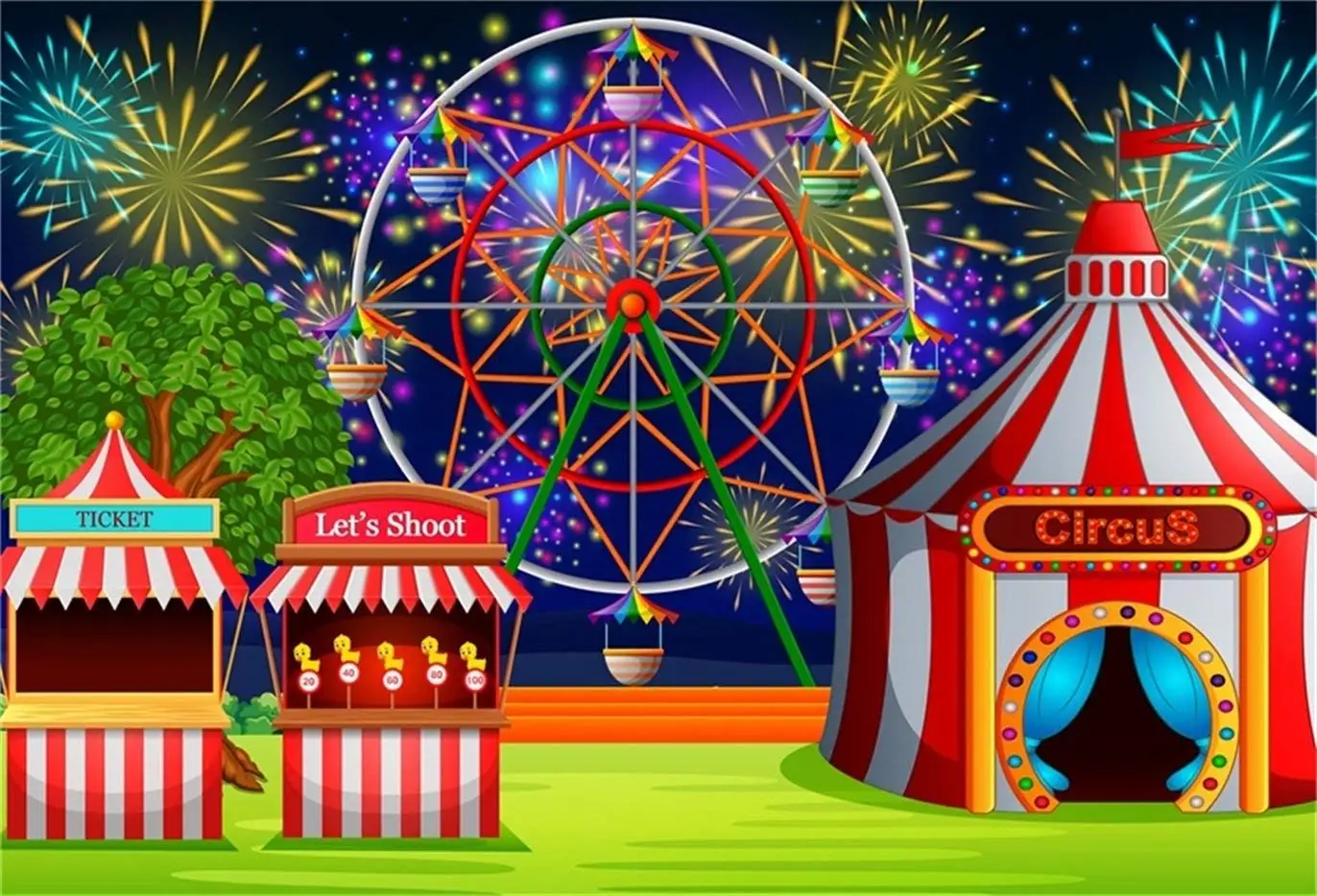 LB Circus Carnival Backdrop for Photography 7x5ft Vinyl Cartoon Ferris Wheel Circus Tents Stratus Playground Child Baby Shower Birthday Party Decoration Photo Background Studio Props