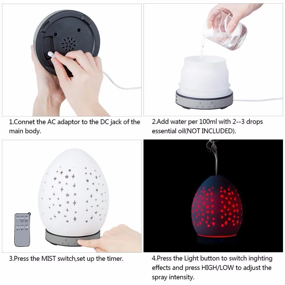 200ml Ceramic Electric Humidifier Aroma Essential Oil Diffuser With 7