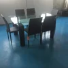 modern high gloss wooden leg tempered glass dining tables and chairs set