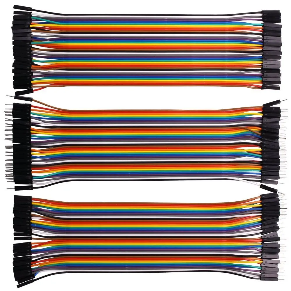 RGBZONE 120pcs Multicolored Dupont Wire 40pin Male to Female, 40pin Male to Male, 40pin Female to Female Breadboard Jumper Wires Ribbon Cables Kit