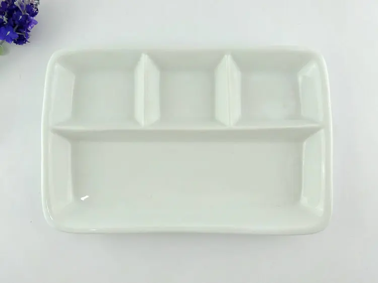 Good Quality Ceramic Canteen Food Divided Serving Plates / 4