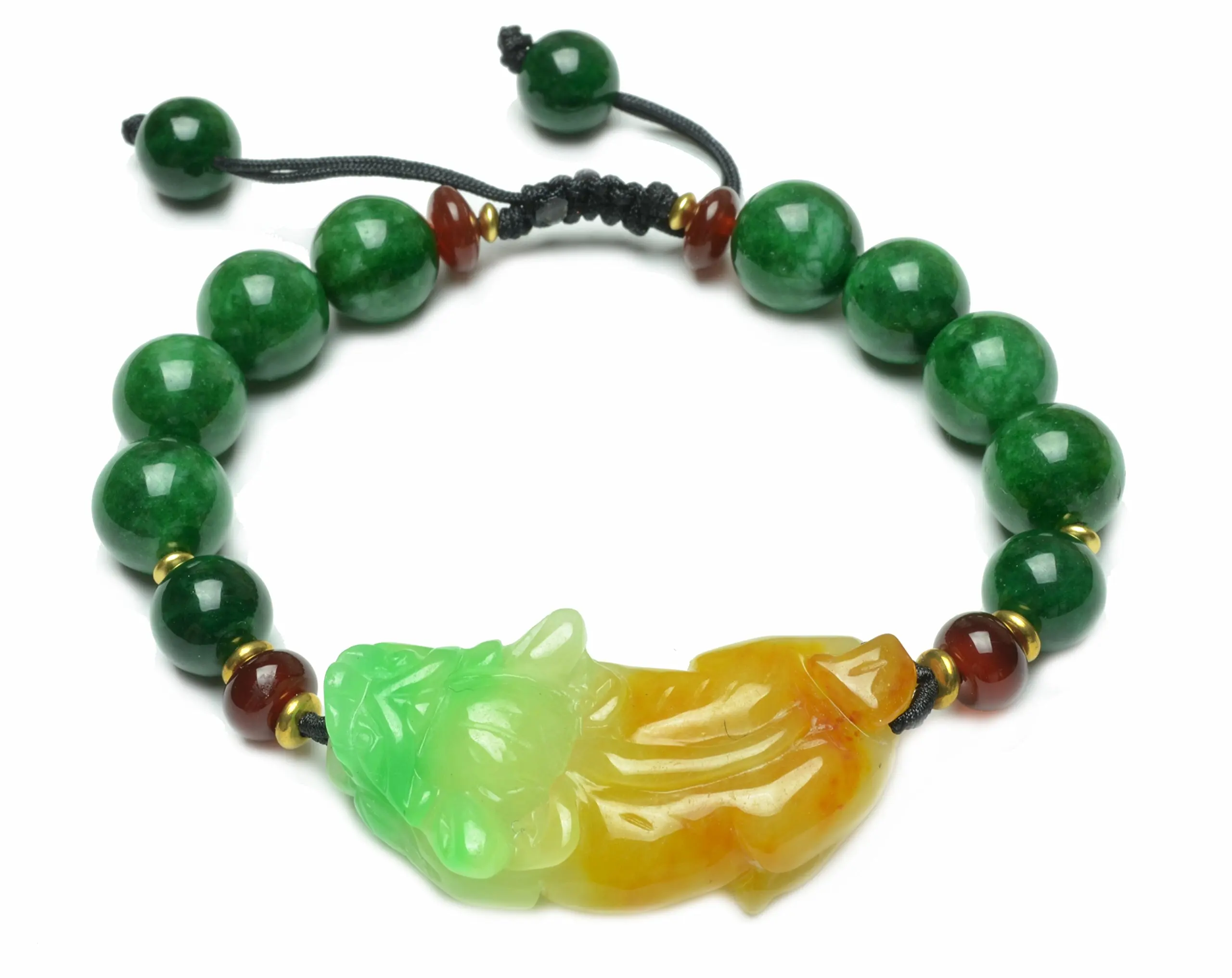 Buy Luxury Feng Shui Fortune Pi Shou Tiger Green Jade Amulet Bracelet