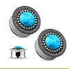 Precious Turquoise Center Jeweled Tribal Top Double Flared Ear Plug Gauges Piercings
