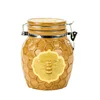 Personalized Bee design Ceramic earthenware Honey Jar with Metal Clamp