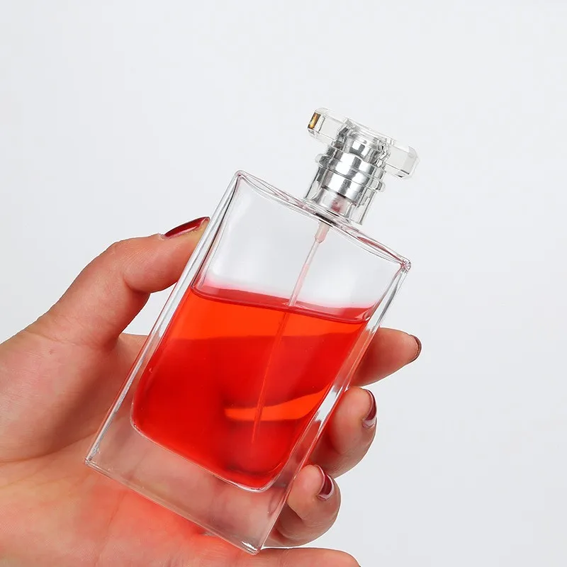 30ml 50ml 100ml Clear Glass Square Crimp Mist Sprayer Perfume Bottle