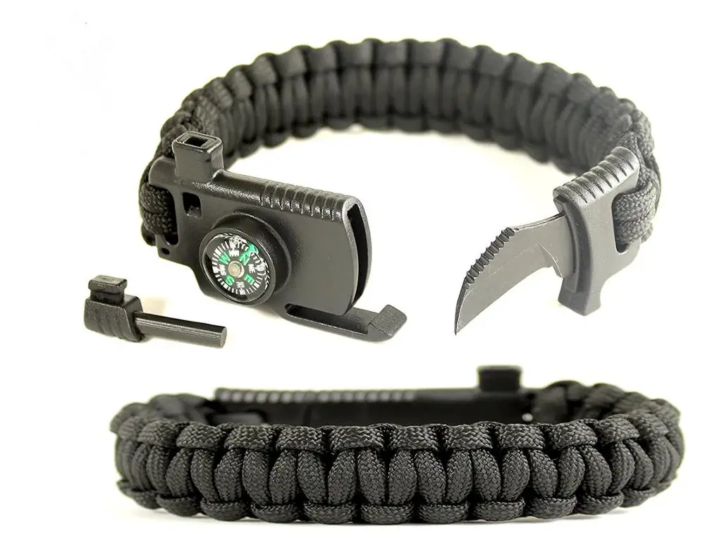 2018 New Design Hidden Knife Outdoor Survival Paracord Bracelet Compass