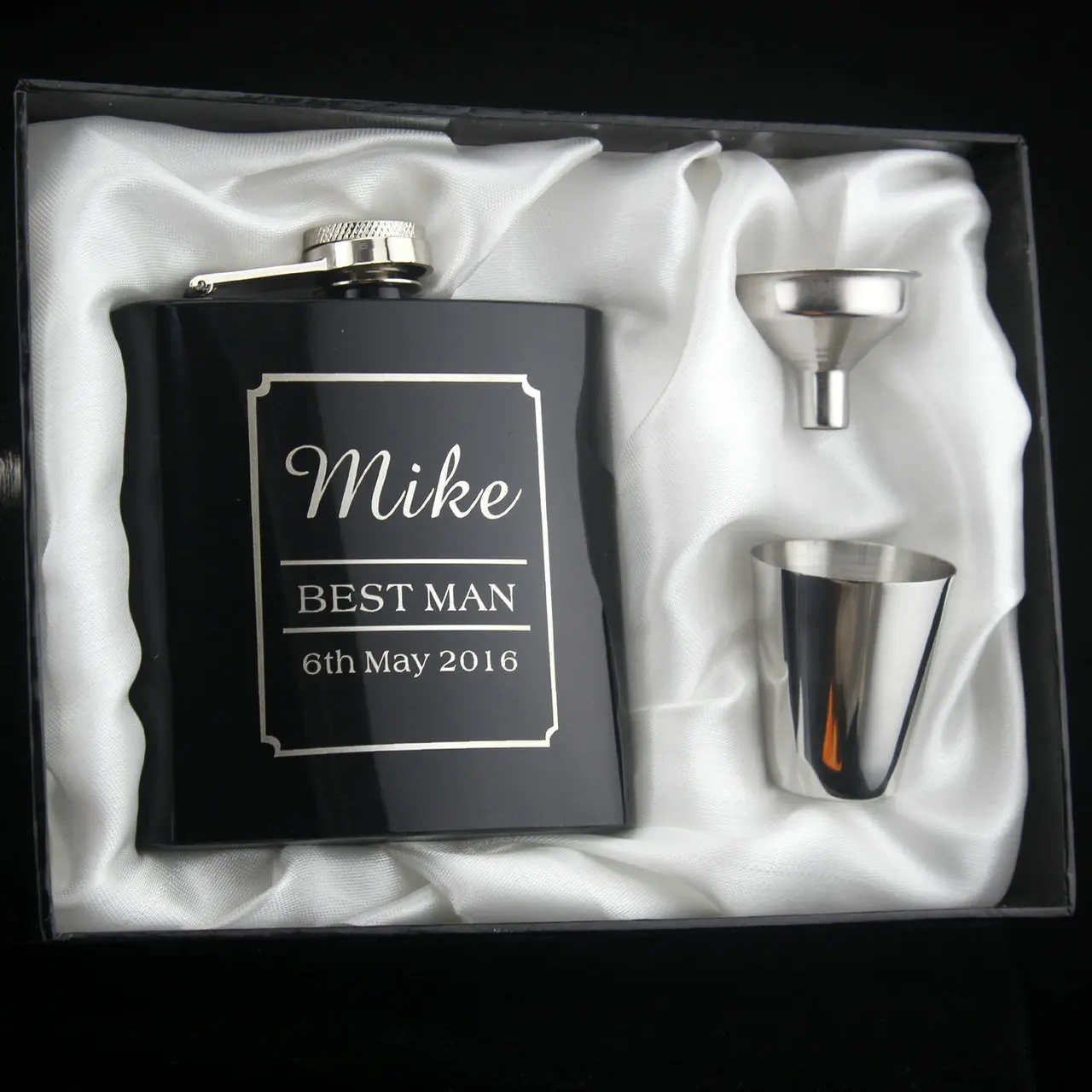 Customized Engraved Black Color 6 Oz Stainless Steel Whisky Hip Flask