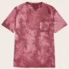 Mens summer basic style short sleeve tie dye t shirt pocket patch tee