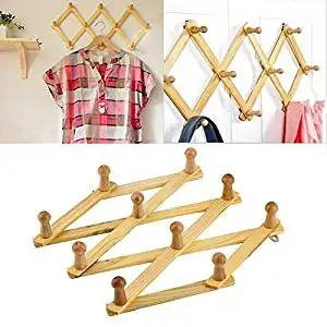 Solid Wooden Hanger Expandable Coat Rack Hat Hook Expanding Fold NEW FE