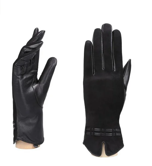 2016 New women's genuine leather and suede winter gloves nappa lambskin