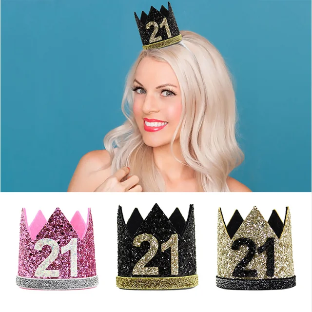 gold black pink priness crown number 21 years old party hats