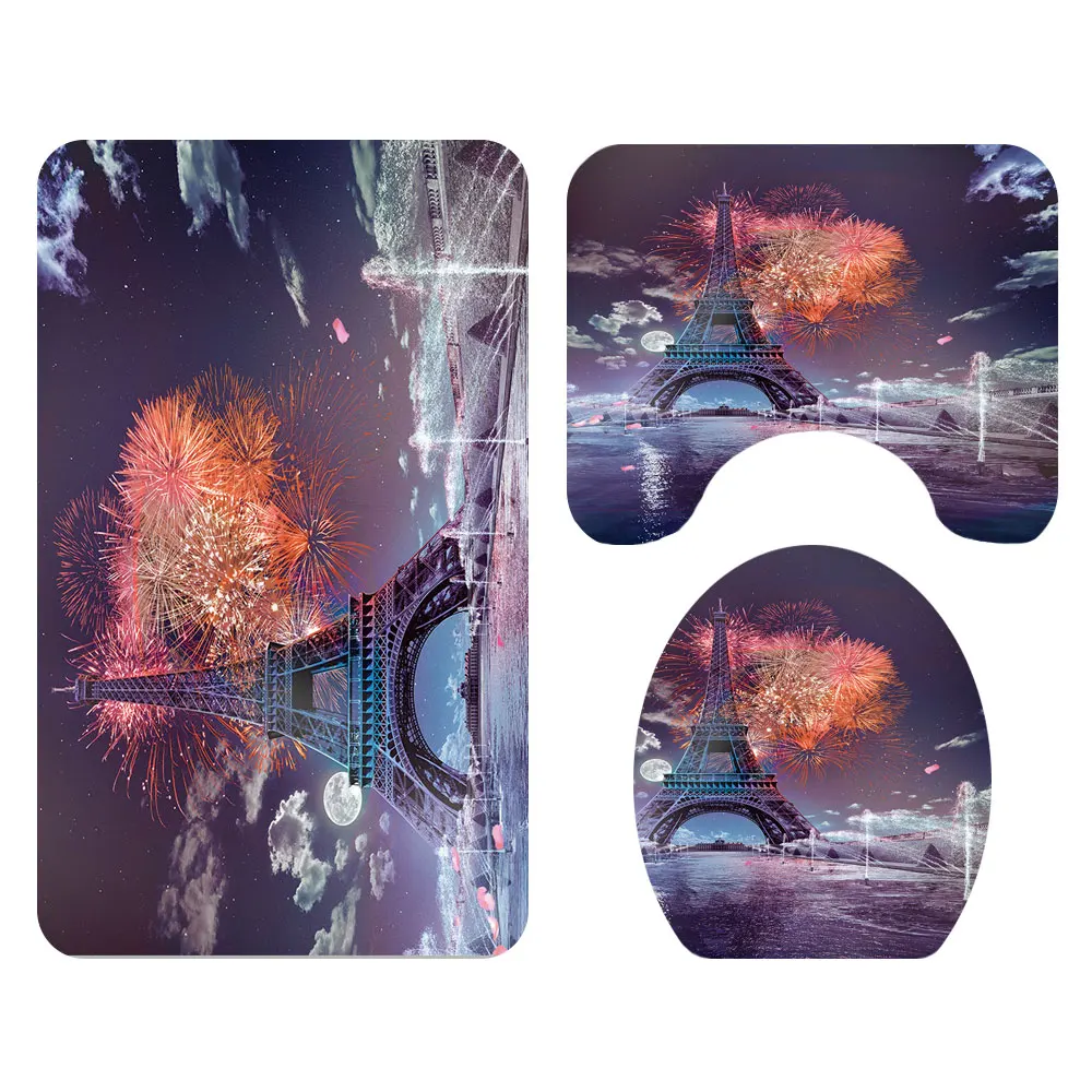 Amazon hot selling waterproof polyester fabric 4 piece bathroom rug mat and shower curtain sets