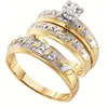 Anti Tarnish Gold Three Piece Wedding Ring Sets