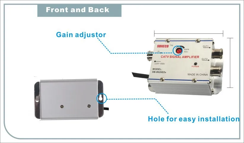 seebest 2 WAY INDOOR CATV AMPLIFIER GAIN 20dB cable TV amplifier 2 outputs