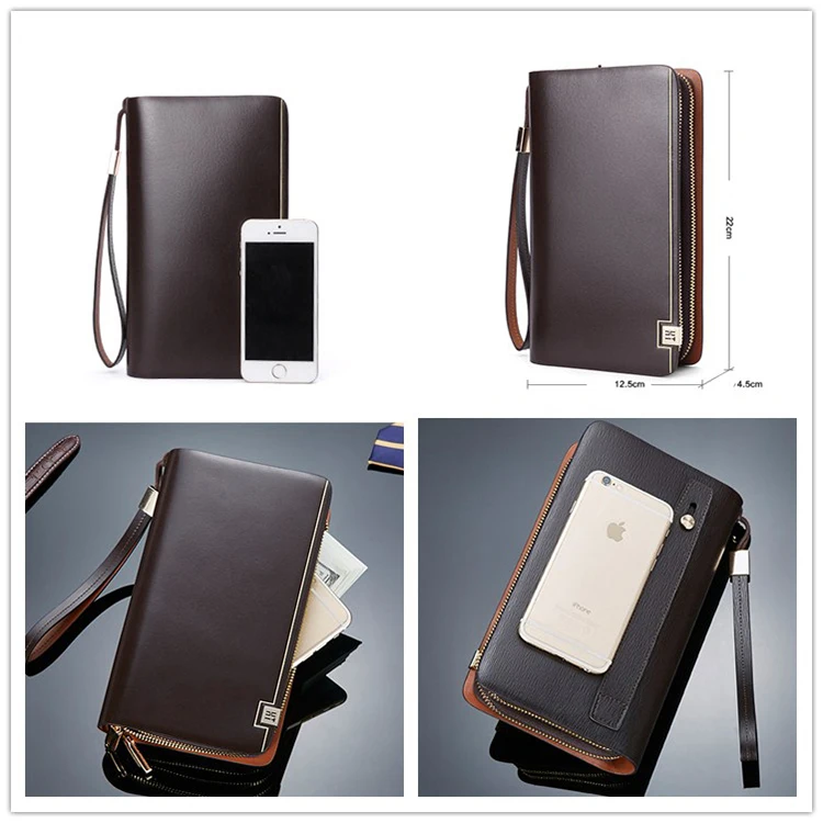 Fashional Top Cow Leather Professional double zipper Clutch Bag For Men leather wallet