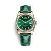 Rolexable Day Date 118138 Stainless Steel Mechanical Watch 3135 Automatic Movement Green Leather Strap Wristwatch