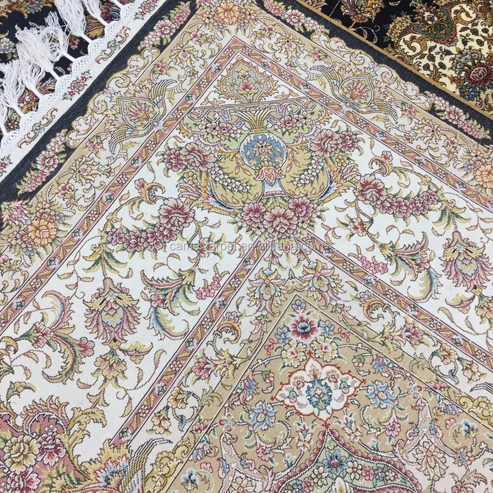 Beautiful Tabriz Persian Rug Blue Beige 8x10 Feet Silk Persian Handmade