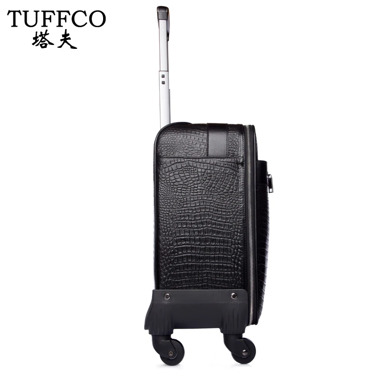 Leather business and leisure travel suitcase 16 inch crocodile pattern black trolley bag