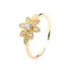 Gorgeous 18K Gold Plated Full Zircoon Maple Leaf Rings Silver 925 Wedding Rings Jewelry Women K752
