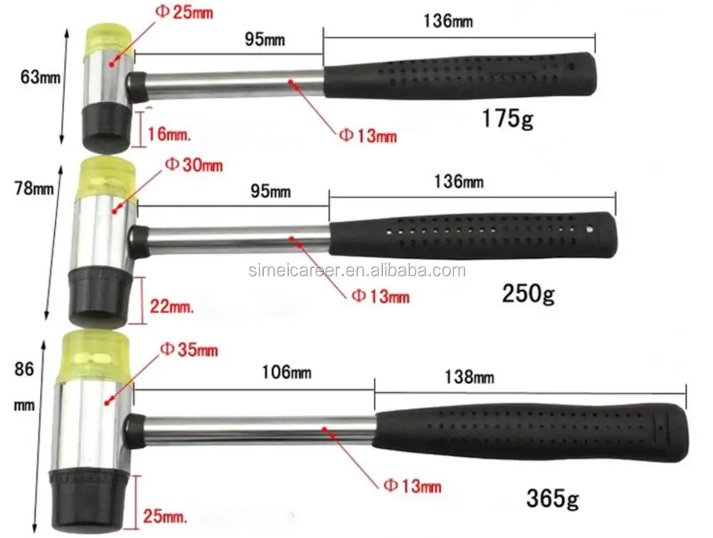 Various Size Safety Rubber Mallet Hammer Suitable For Hammering Pin