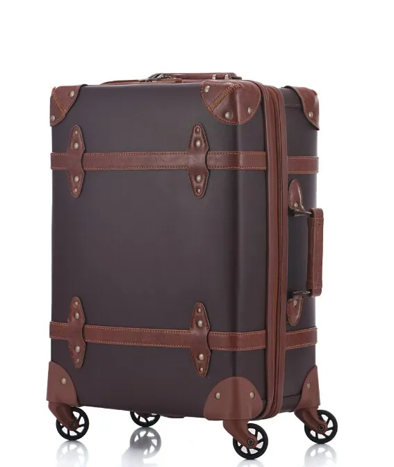 2016 new design vintage zipper pu leather trunk trolley luggage