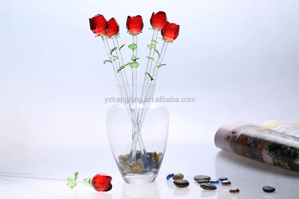 Long Stem Glass Rose Flowers Color Sprayed/home Normal Decoration Buy