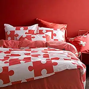 Jigsaw Puzzles Red Bedding Duvet Cover Set Kids Bedding Teen Bedding Dorm Bedding Gift Idea, Twin Size