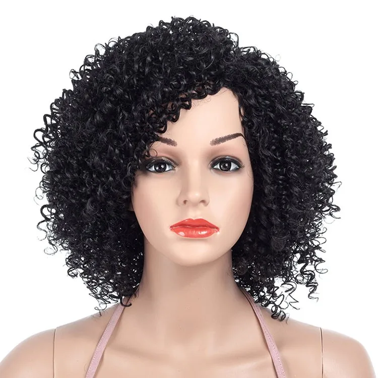 Short Hair Wigs 14inch Afro Kinky Curly Wig Synthetic Wigs For Women Natural Black Afro High