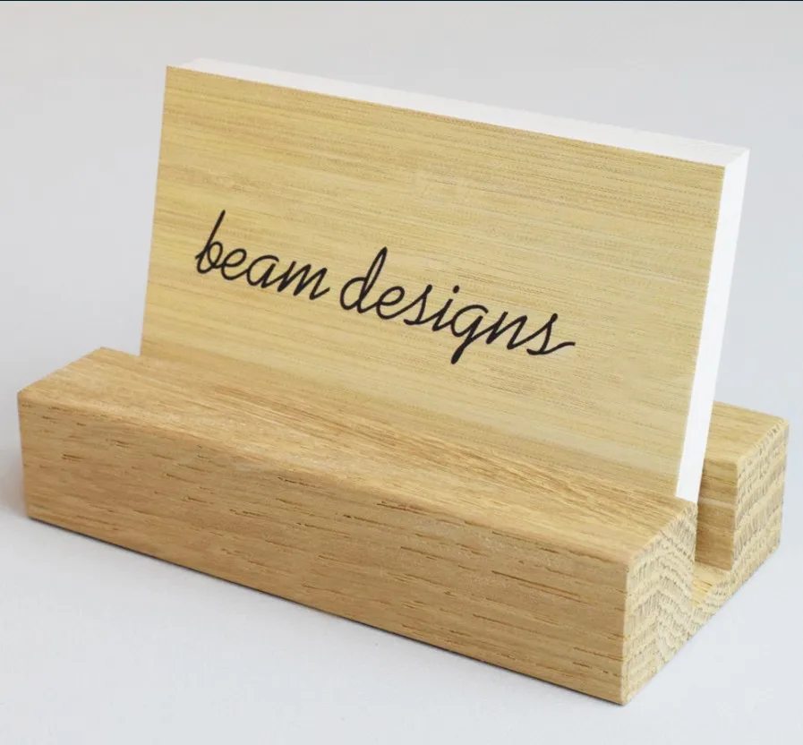 Factory Supply Ireland Base Table Top Card Holder Teak Wood For Meeting