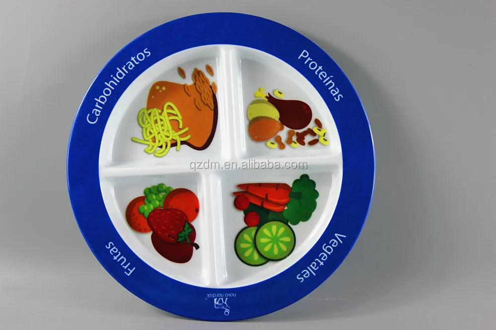 Round Melamine 4 Section Divider Lunch Plates For Kids
