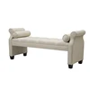 Living room furniture upholstered tufted seating bench beige color linen bench