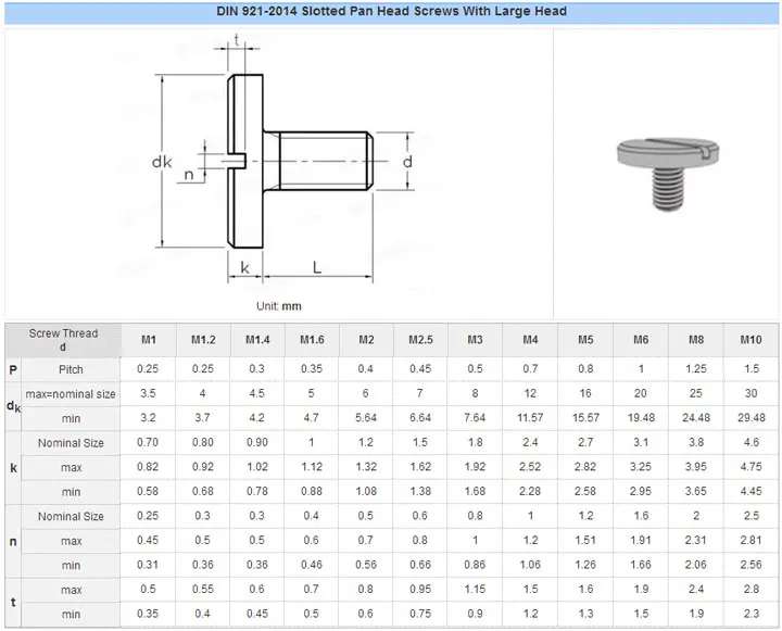 DIN 921 M1 M1.2 M1.4 M1.6 M2 M2.5 M3 M4 M5 M6 M8 M10 Vis à tête cylindrique fend DIN 921 M1 M1.2 M1.4 M1.6 M2 M2.5 M3 M4 M5 M6 M8 M10 Vis à tête cylindrique fend