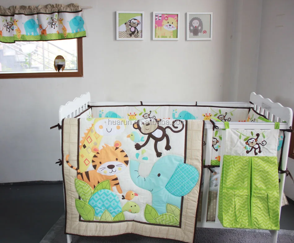4PCS 3D Africa Forest Lion Baby Boys Crib Nursery Bedding Set Quilt Bumper Sheet