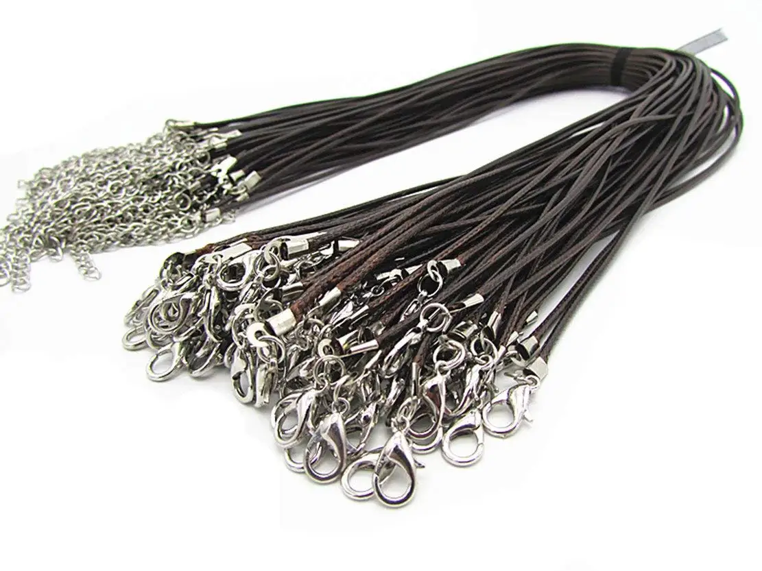 Black Necklace Cord 50Pcs Braided Leather Rope Chain With Lobster Claw Clasp 2.0mm 18