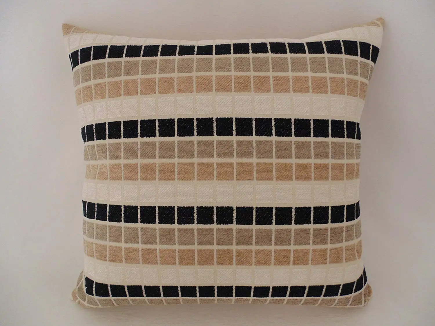 Adeco Decorative Squares In Bubbles Black Wood Wall Chenille Black Beige Ivory Squares Decorative Throw Pillow Feathers Insert Included 16 X Handmade Cover