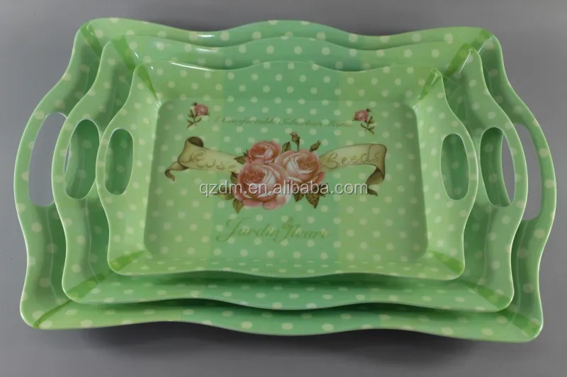 3PCS Wave Melamine Serving tray set Melamine tary with handle
