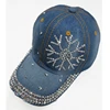 High Quality Distressed Bling Bling Baseball Cap Custom Rhinestone Denim Adjustable Baseball Cap For Women
