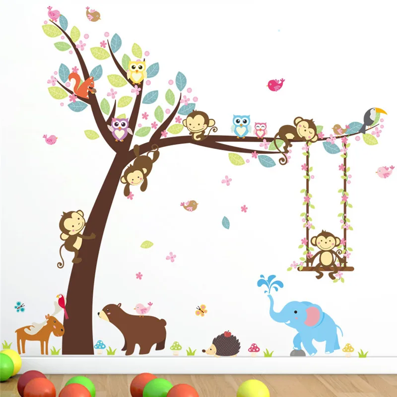 De Dibujos Animados Bosque Animal Buhos Erizo Arbol Swing Vivero