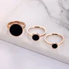 Wholesale fashion Rose Gold Color Hexagon Black Shell Stainless Steel Rings ladies For Female Women Christmas Gifts 3 sizes