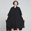 STKKOO Europe and America Women Fashion Turn Down Collar Plus Size Buttoned Long Chiffon Shirt Loose Top